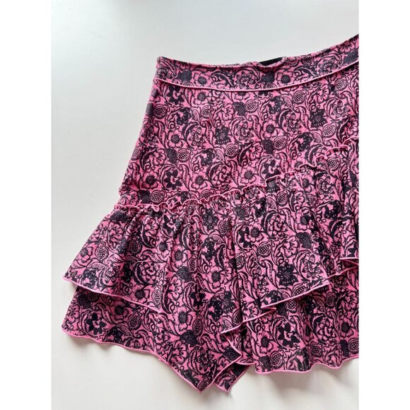 DEREK LAM 10 CROSBY Pink Black Floral Asymmetrical Tulip Mini Skirt, Size 6 - Picture 3 of 11